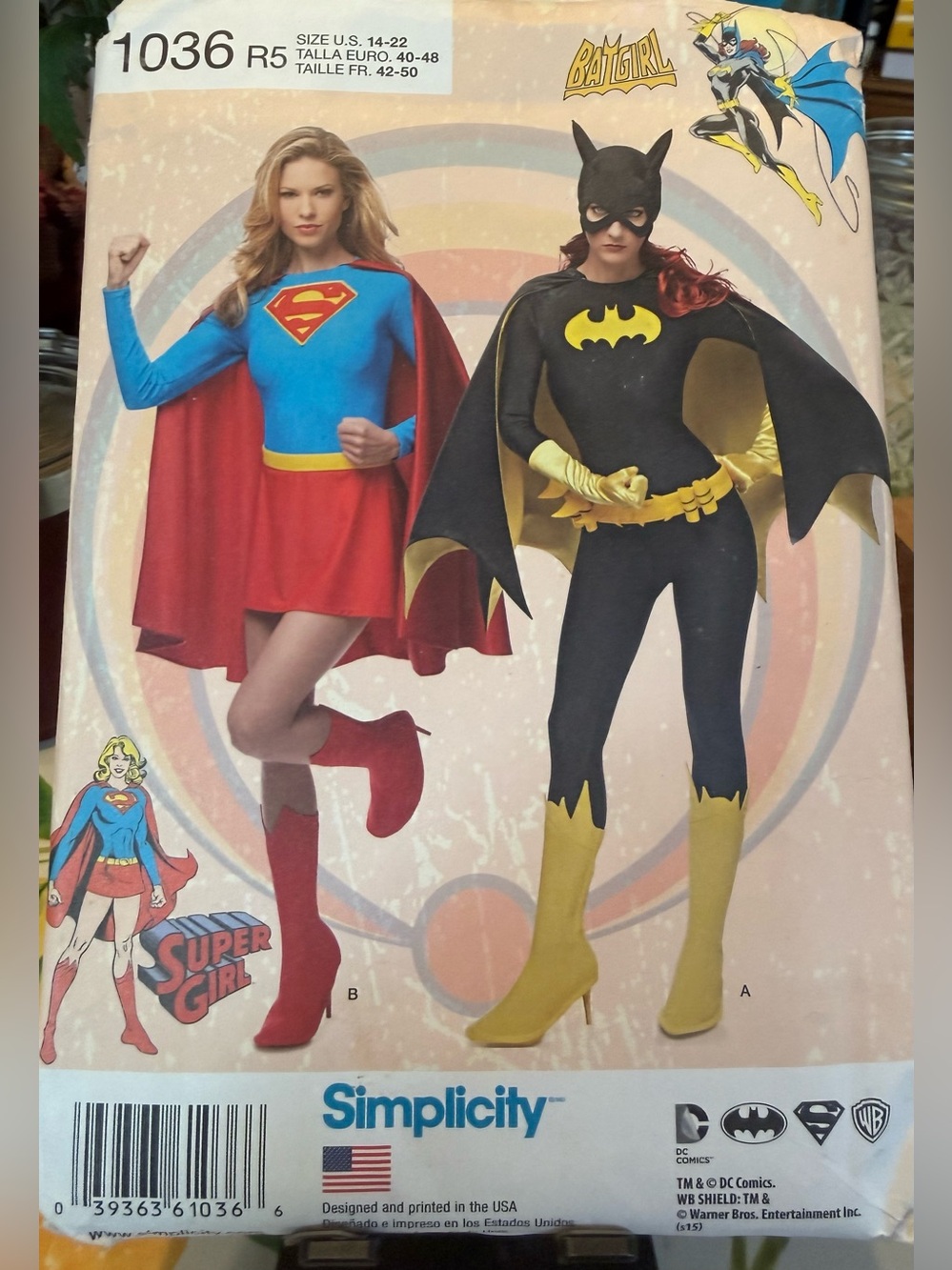 Plus Simplicity 1036 DC Comics Batgirl Supergirl Costume Sewing Pattern 14-22